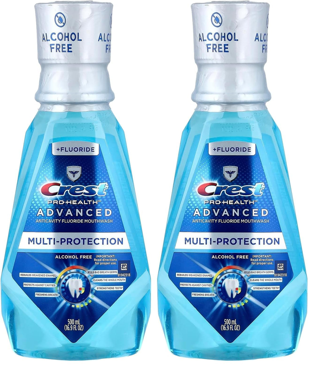 Buy now Crest Pro-Health Advanced Multi-Protection Mouthwash, Alcohol Free Mouthwash, Fresh Mint, 500 mL (16.9 Fl Oz), Pack of 4, Crest Mouthwash, Flouride Mouthwash at indiglob india