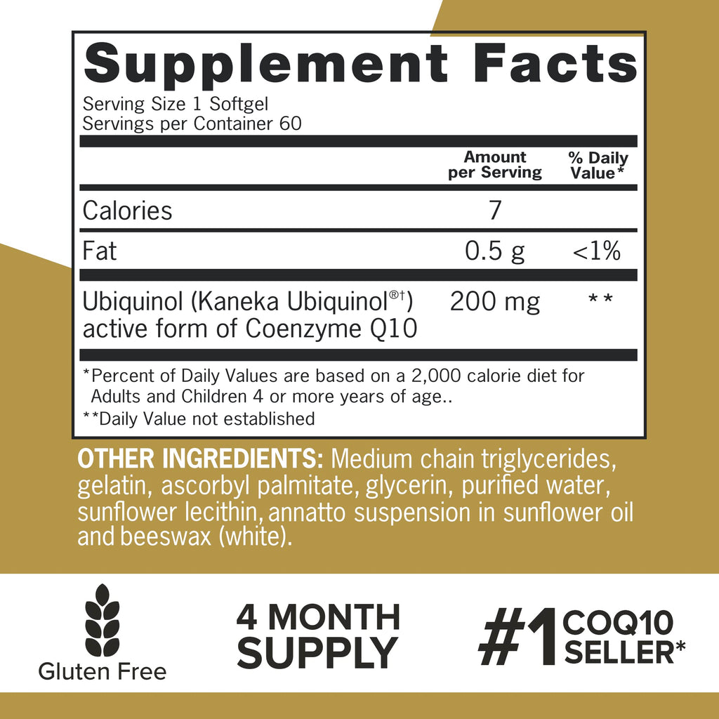 Qunol Ubiquinol CoQ10 200mg Softgels, Ubiquinol 200mg - Active Form of Coenzyme Q10, Antioxidant for Heart Health - 60 Count (Pack of 2)