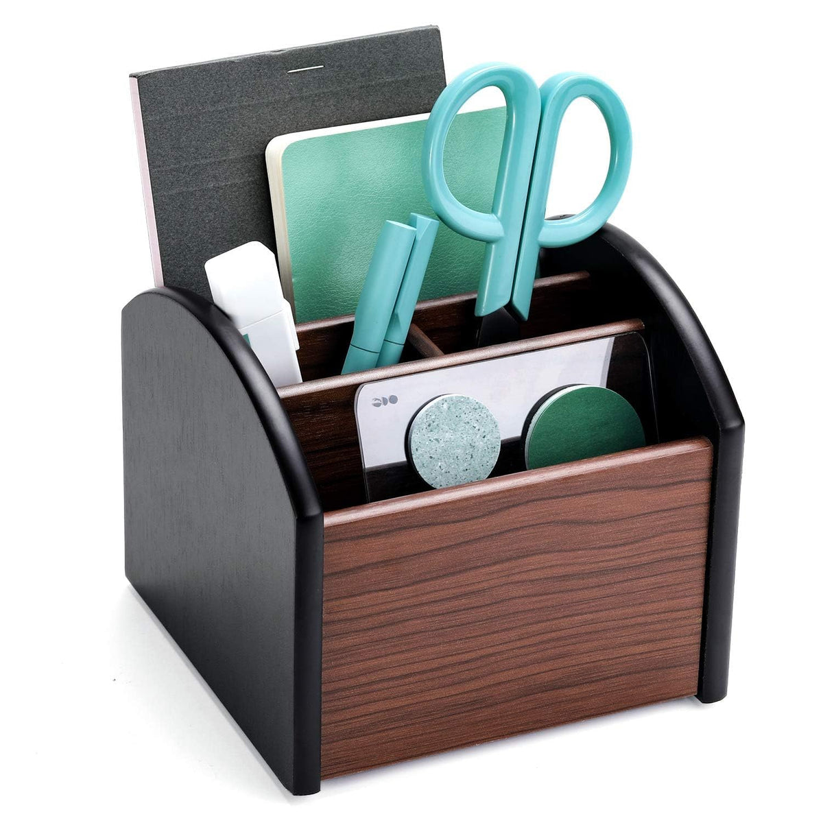 MaxGear Remote Control Holder Caddy, Wooden Desk Organizer, 4 Compartments