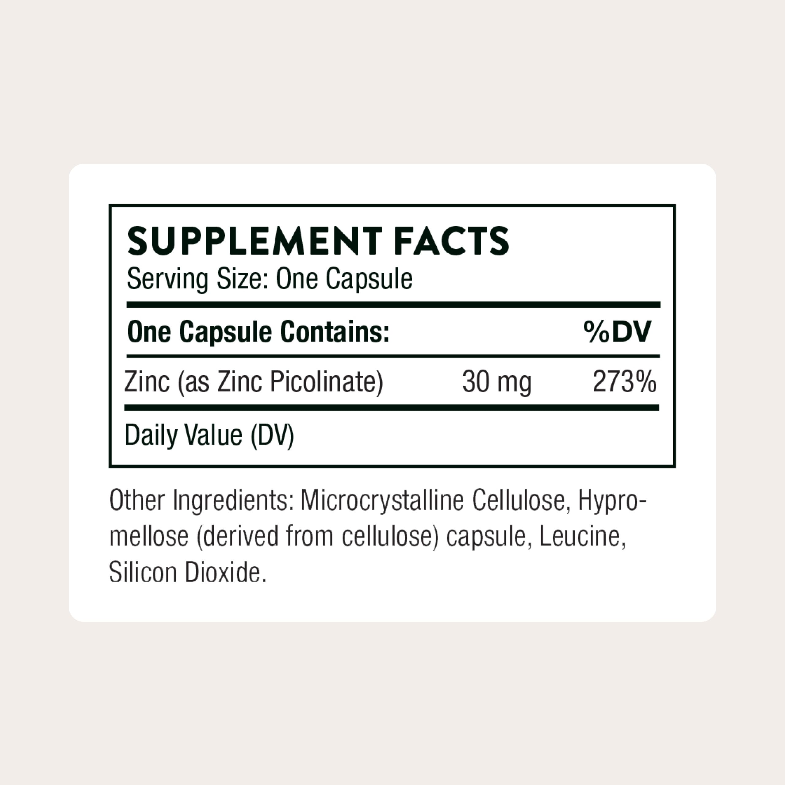 THORNE Zinc Picolinate 30 mg, Highly Absorbable Zinc, 60 Capsules | Supports Immune System, Eye, Skin, Nerve & Reproductive Health*, Trace Mineral Supplement, NSF Contents Certified