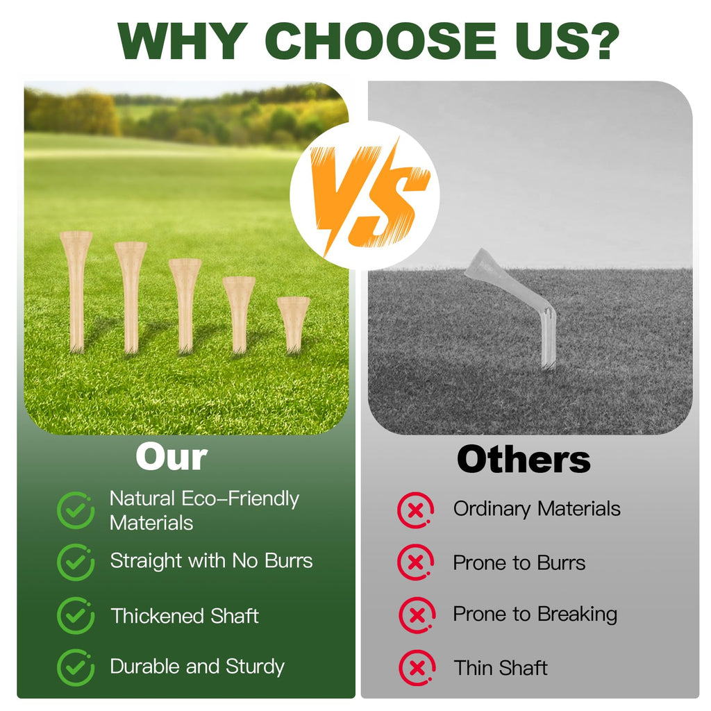 Guirnd 150PCS Professional Wooden Golf Tees 2 3/4 inch Biodegradable Bamboo Golf Tees, Stable and Reliable, Available in Natural Color