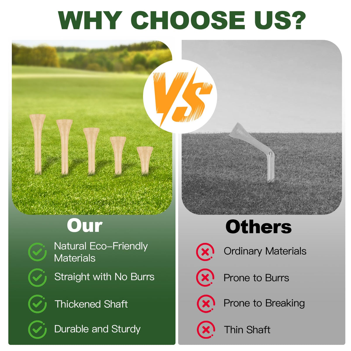 Guirnd 150PCS Professional Wooden Golf Tees 2 3/4 inch Biodegradable Bamboo Golf Tees, Stable and Reliable, Available in Natural Color