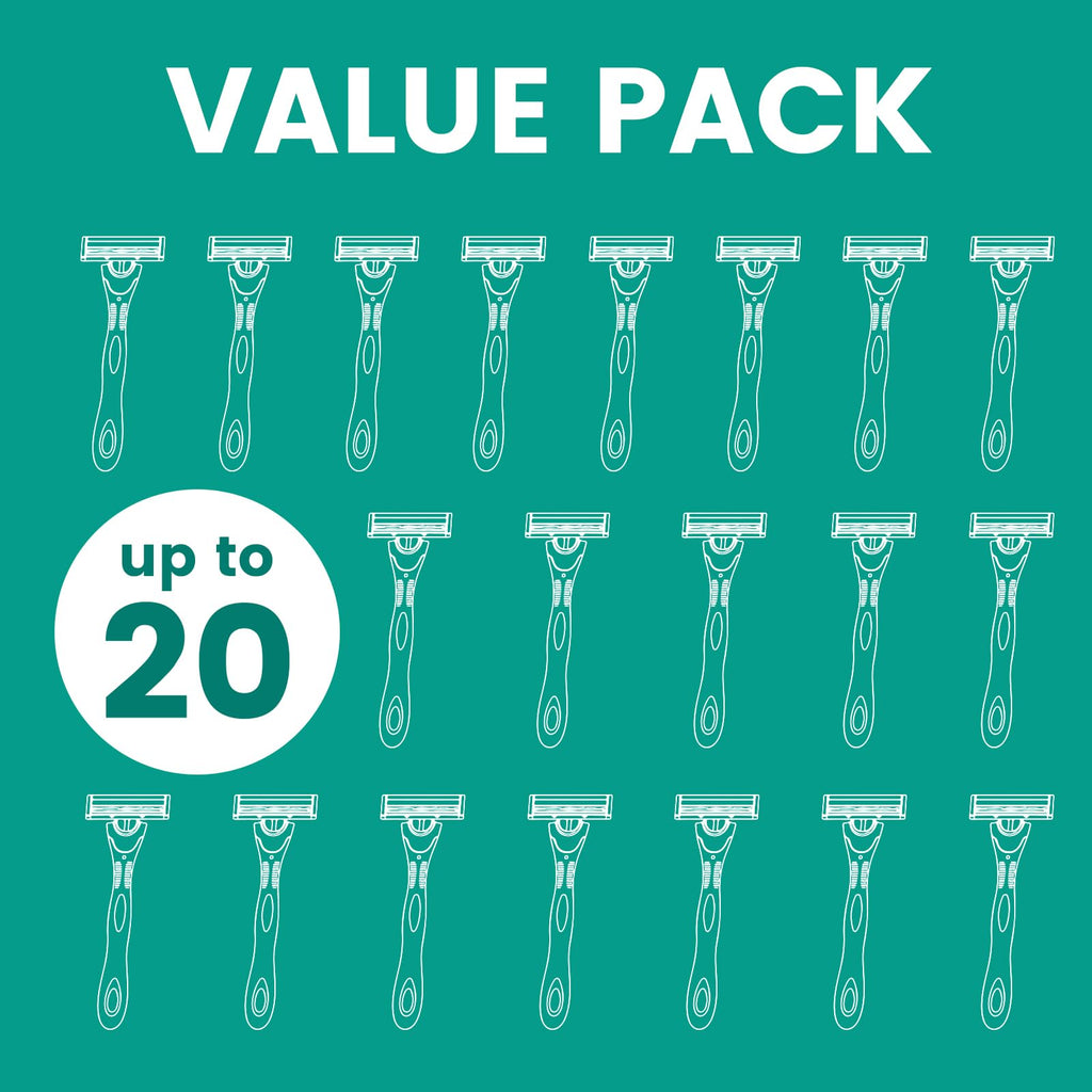 20 count Disposable Razors Blades for Men，3-Blade Razors，Bulk Stainless Steel Shavers with Lubricating Strip for Shaving Sensitive Skin