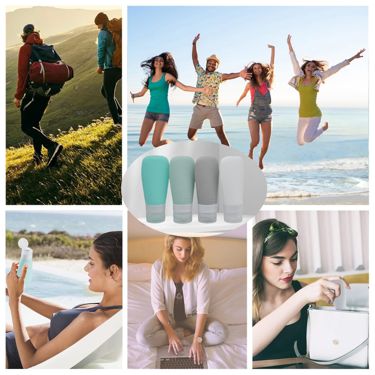 Buy now Silicone Travel Bottles, Leak Proof Squeezable Refillable Travel Accessories Toiletries Containers Travel Size Cosmetic Tube for Shampoo Lotion Soap Liquids (2oz Grey/blue/white/green) at indiglob india