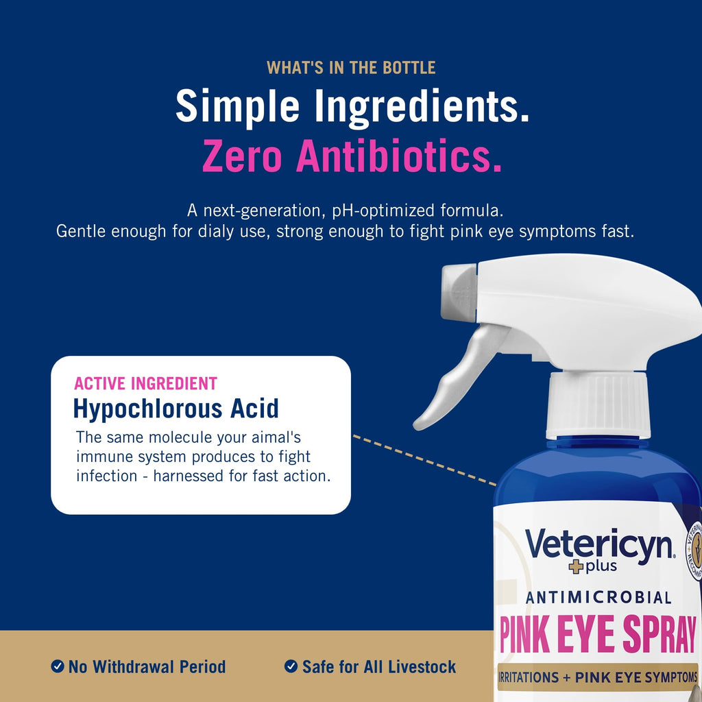 Vetericyn Plus Livestock Pink Eye Spray | Conjunctivitis Relief for Animals, Safe and Non-Toxic Formula to Relieve Redness, Irritation, and Discharge. 16 Ounces