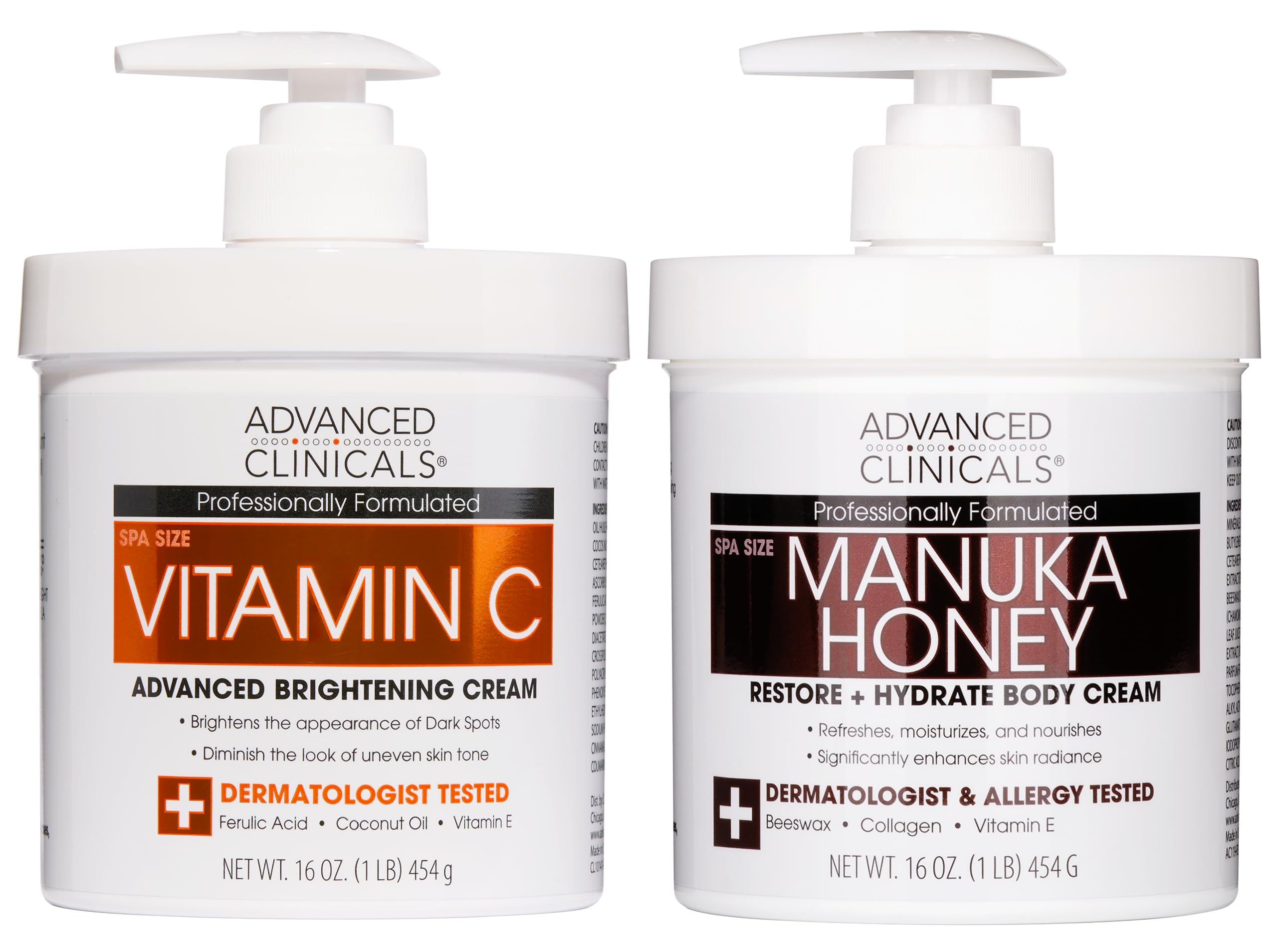 Buy now Advanced Clinicals Manuka Honey Body Cream For Women & Men | Body Butter Lotion For Extremely Dry Skin | Collagen Cream | Skincare Moisturizer Hydrating Balm Improves Look Of Aging Skin, 16 Ounce Manuka Honey + Vitamin C Cream Set 2 Piece Set at indiglob india