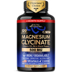 Magnesium Glycinate 500mg - VIT. B6 & D3 - Sleep, Muscle & Heart - 120 Caps | Magnesium Bisglycinate - Chelated High Absorption with Black Pepper - Magnesium for Women & Men - Lab Tested & Non-GMO