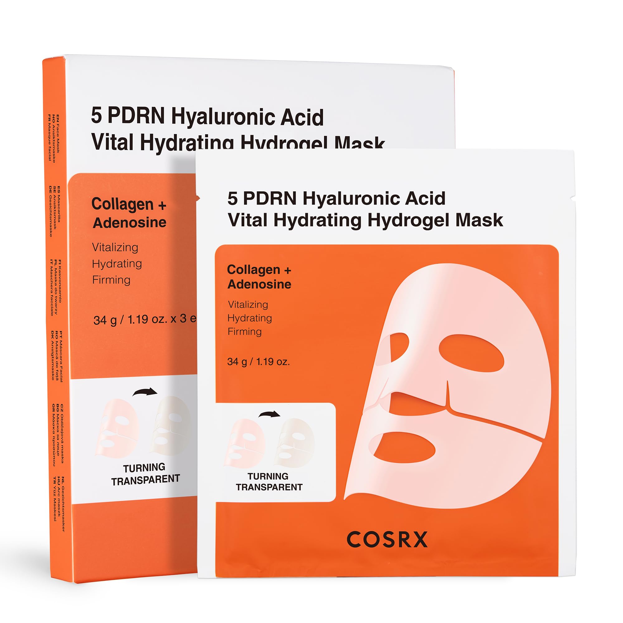 COSRX 5 PDRN Hyaluronic Hydrogel Face Mask, Glass Skin Glow, 34g x 3EA | Overnight Firming, Plumping Care with Salmon DNA, Centella, Travel Essential, Korean Skin Care, Dewy Radiance