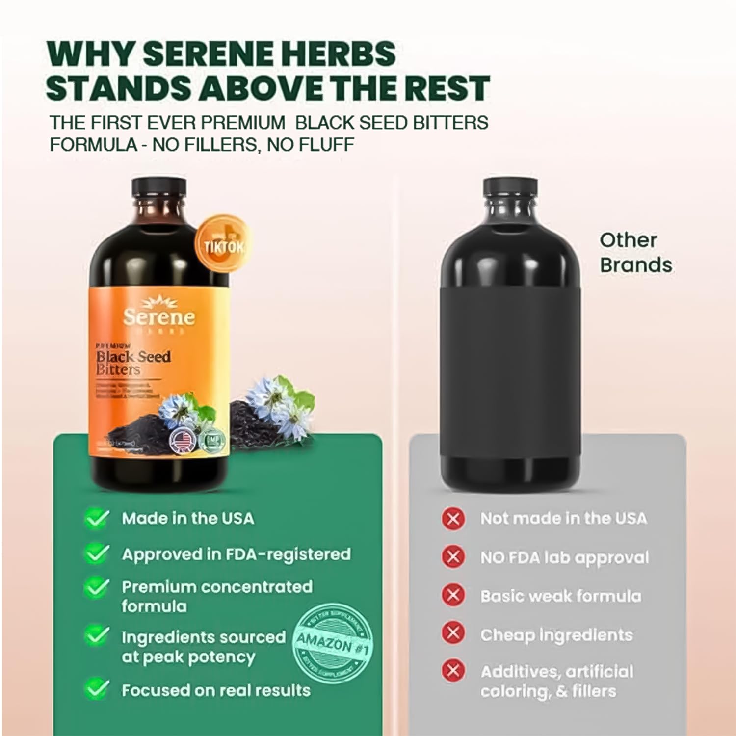 Serene Herbs Organic Black Seed Oil Bitters Liquid - Black Cumin Seed Extract, Nigella Sativa, Pure Blackseed Supplement with Thymoquinone for Immune Support & Digestion - Vegan - 16 oz