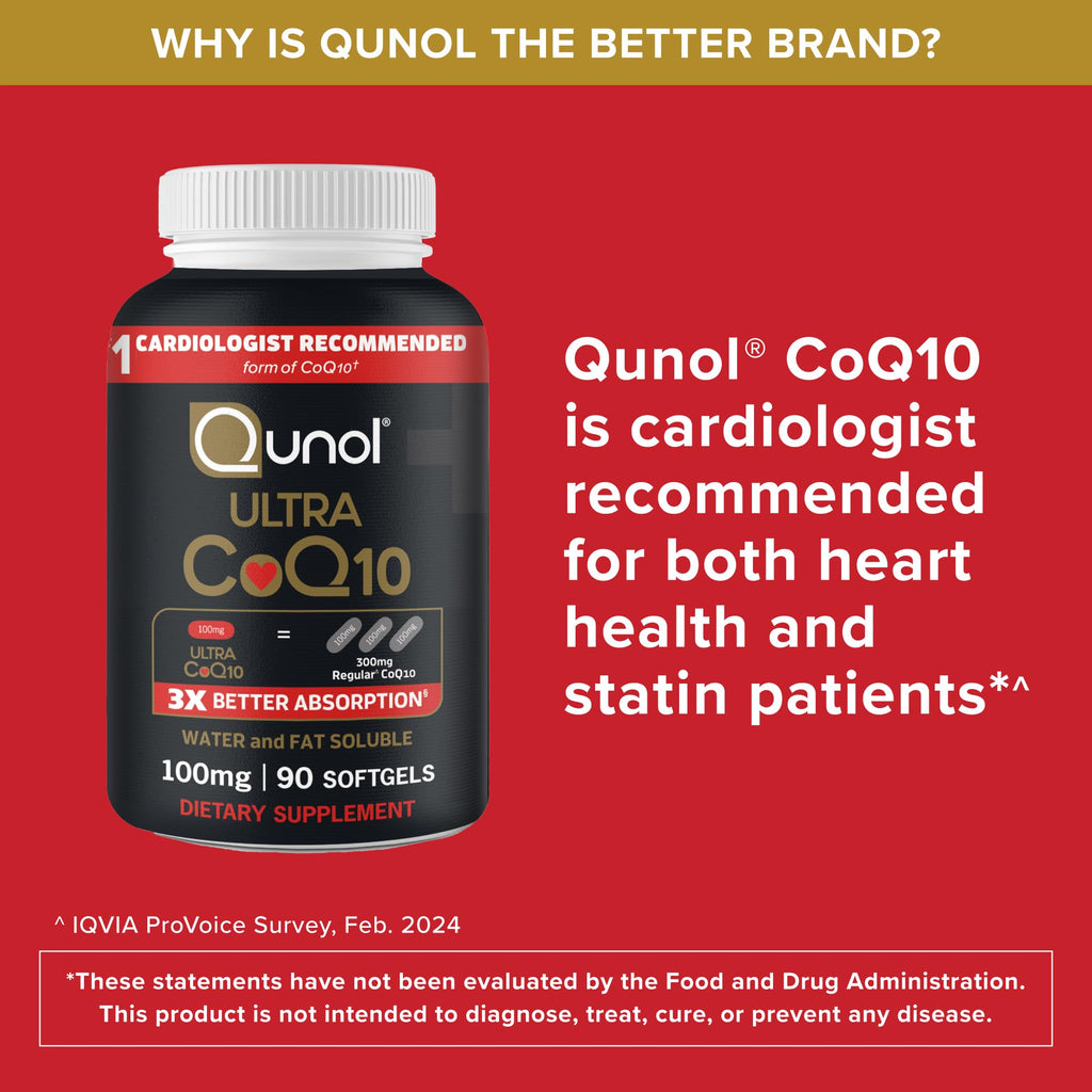 Qunol Ultra CoQ10 100mg, 3X Better Absorption, Antioxidant, 120 Softgels | #1 Cardiologist Recommended Supplement for Heart Health, Coenzyme Q10 Supplement to support Vascular Health & Cellular Energy