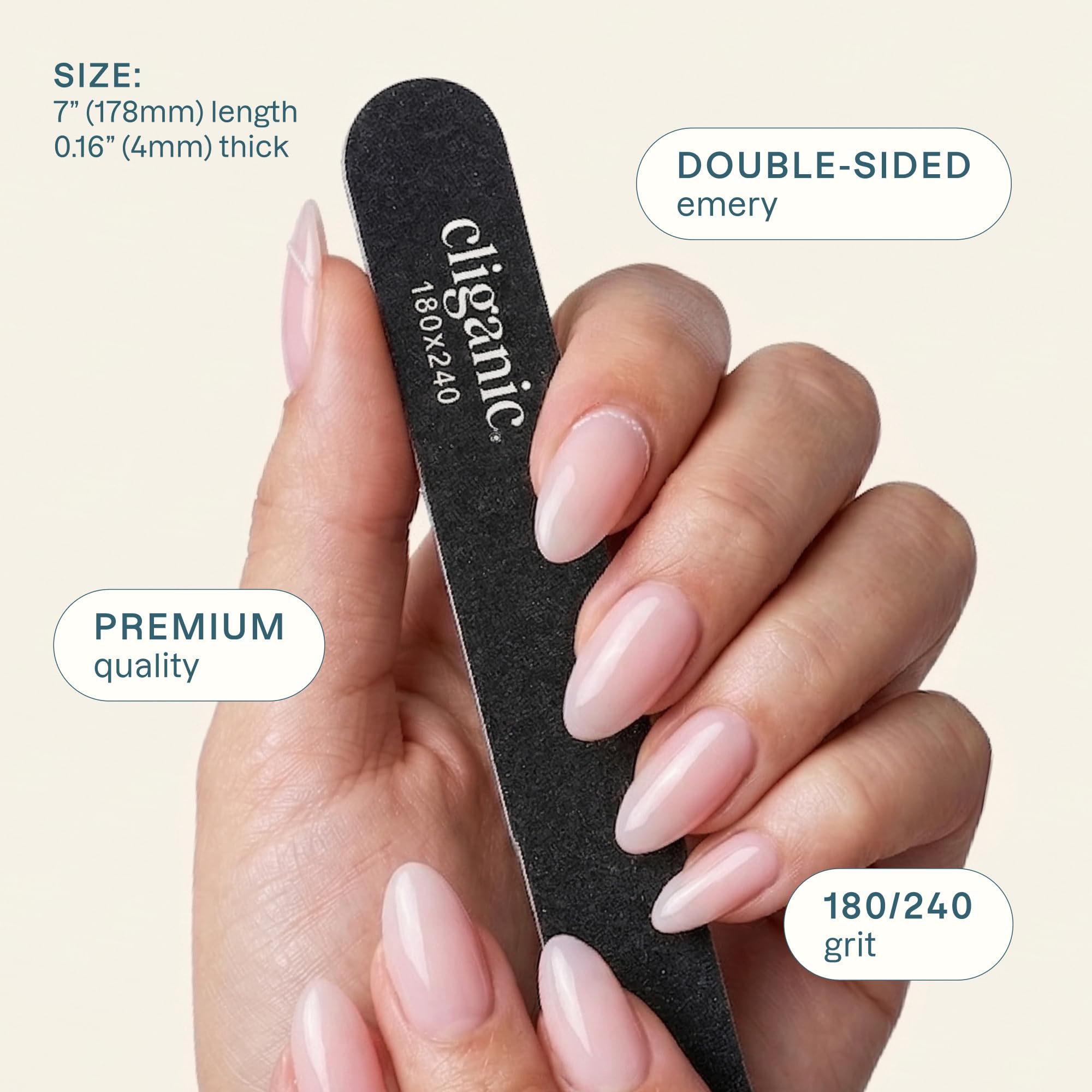 Cliganic 12 Pack Nail File Set: 180/240 Grit | Professional Emery Boards for Natural, Gel & Acrylic Nails | Washable Double Sided Kit | Cliganic 90 Days Warranty