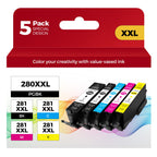 PGI-280XXL/CLI-281XXL Compatible Ink Cartridge Replacement for Canon Ink 280 and 281 Cartridge High Yield Use to PIXMA TR7520 TR8520 TR8500 TR8600 TR8620 TS6120 TS6220 TS9120 (5 Value Pack)