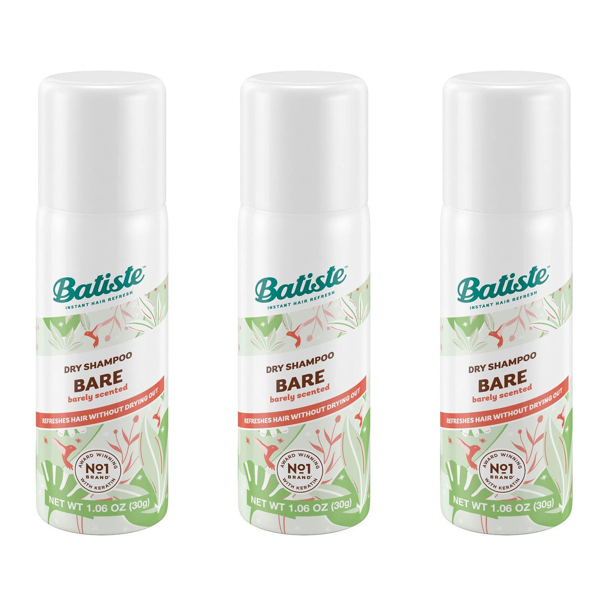 Batiste Dry Shampoo Bare Mini Travel Size 1.06 oz (Pack of 3)
