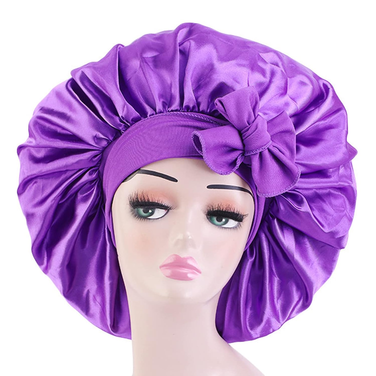 Buy now Satin Bonnet Silk for Hair Sleeping: Women Tie Bonnets Adjustable Night Cap Jumbo Size Comfortable Wide Band for Braids Curly Long Hair (Black) XX-Large Purple at indiglob india