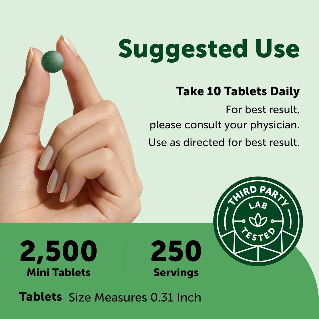 Micro Ingredients Organic Spirulina Chlorella Mini Tablets, 2,500 Tablets (8 Month Supply) | 50/50 Algae Blend | No Fillers, Non-GMO