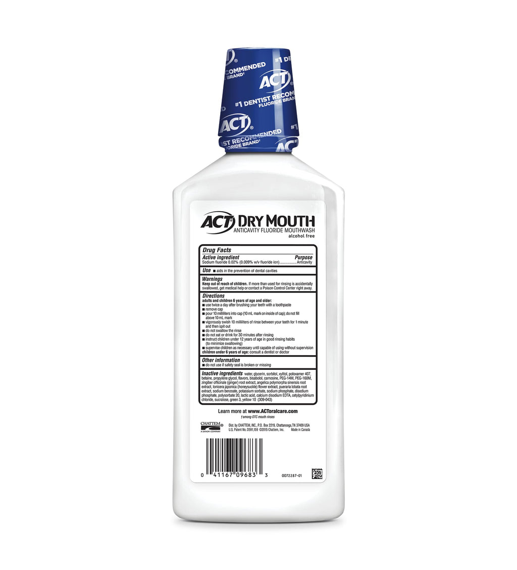 ACT Dry Mouth Anticavity Fluoride Mouthwash with Xylitol & Zero Alcohol, Soothing Mint, 33.8 fl. oz.(Pack of 3)