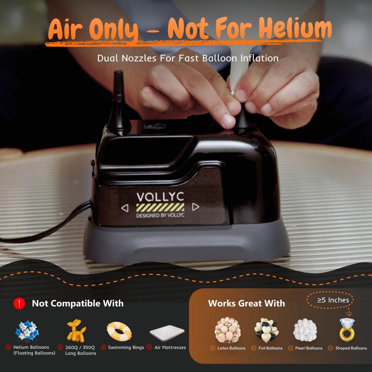 Balloon Pump Electric, Dual Nozzle Balloon Inflator Air Pump, Fast & Easy Inflation for Party Decorations, Birthday Decorations – Lightweight, Portable Balloon Blower Machine
