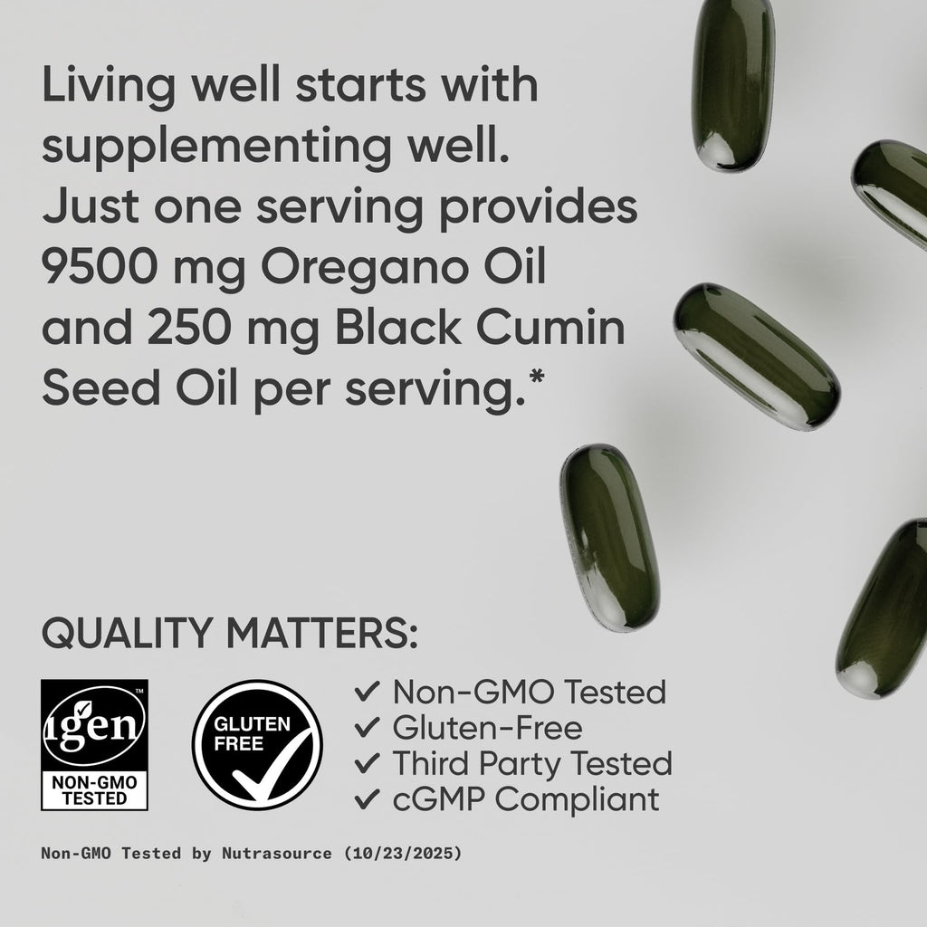 Sports Research® Oil of Oregano 9500mg w/Black Seed Oil, 60 Softgels