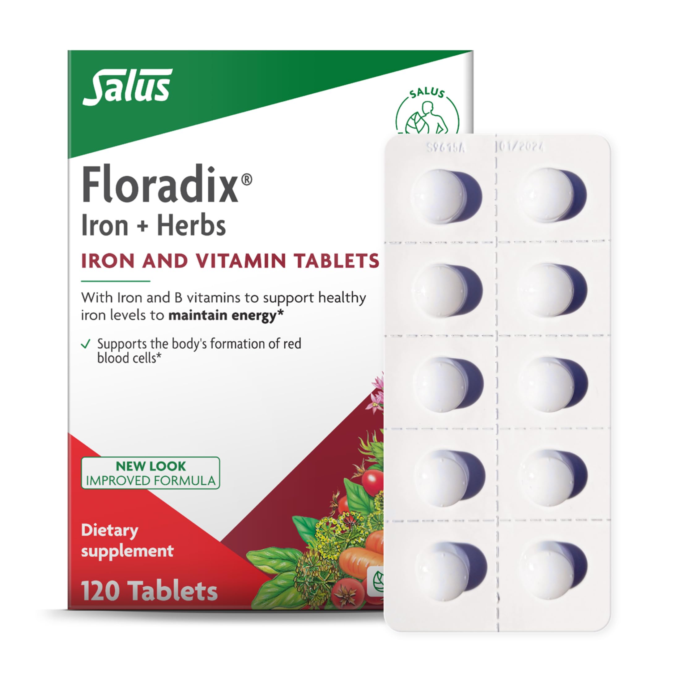 Floradix Iron Tablets Supplement, Vegetarian, Gluten-Free, 120 Tablets | Iron Supplement with B Vitamins, Folic Acid, Vitamin C & More for Energy Support*, Vegetarian & Gluten-Free