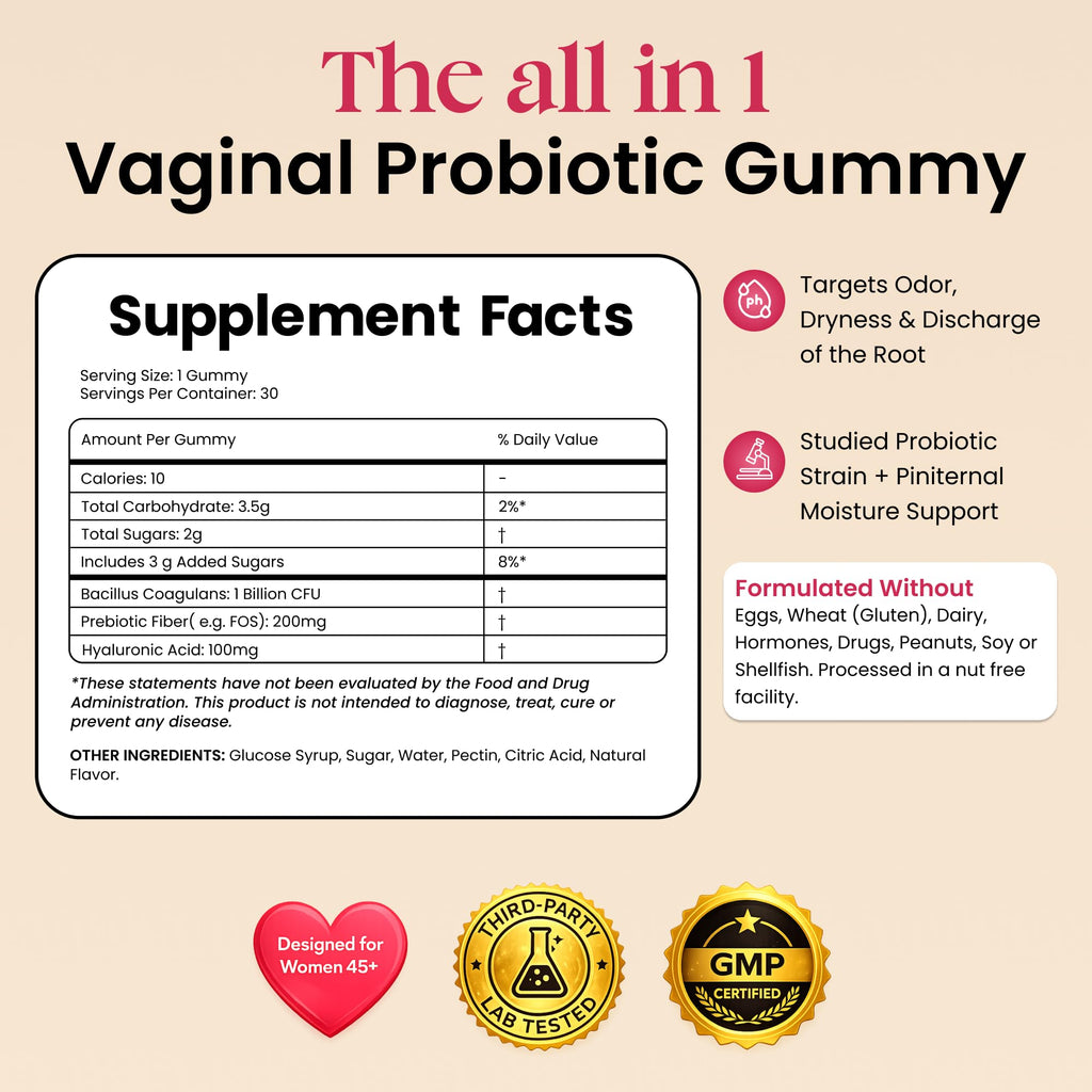 Flora+ pH Balance Vaginal Probiotic Gummies for Women – Pineapple | Prebiotics & Hyaluronic Acid · Feminine Odor and Freshness Support · Sugar Free · Vegan · Non-GMO · Gluten Free · 30 Gummies