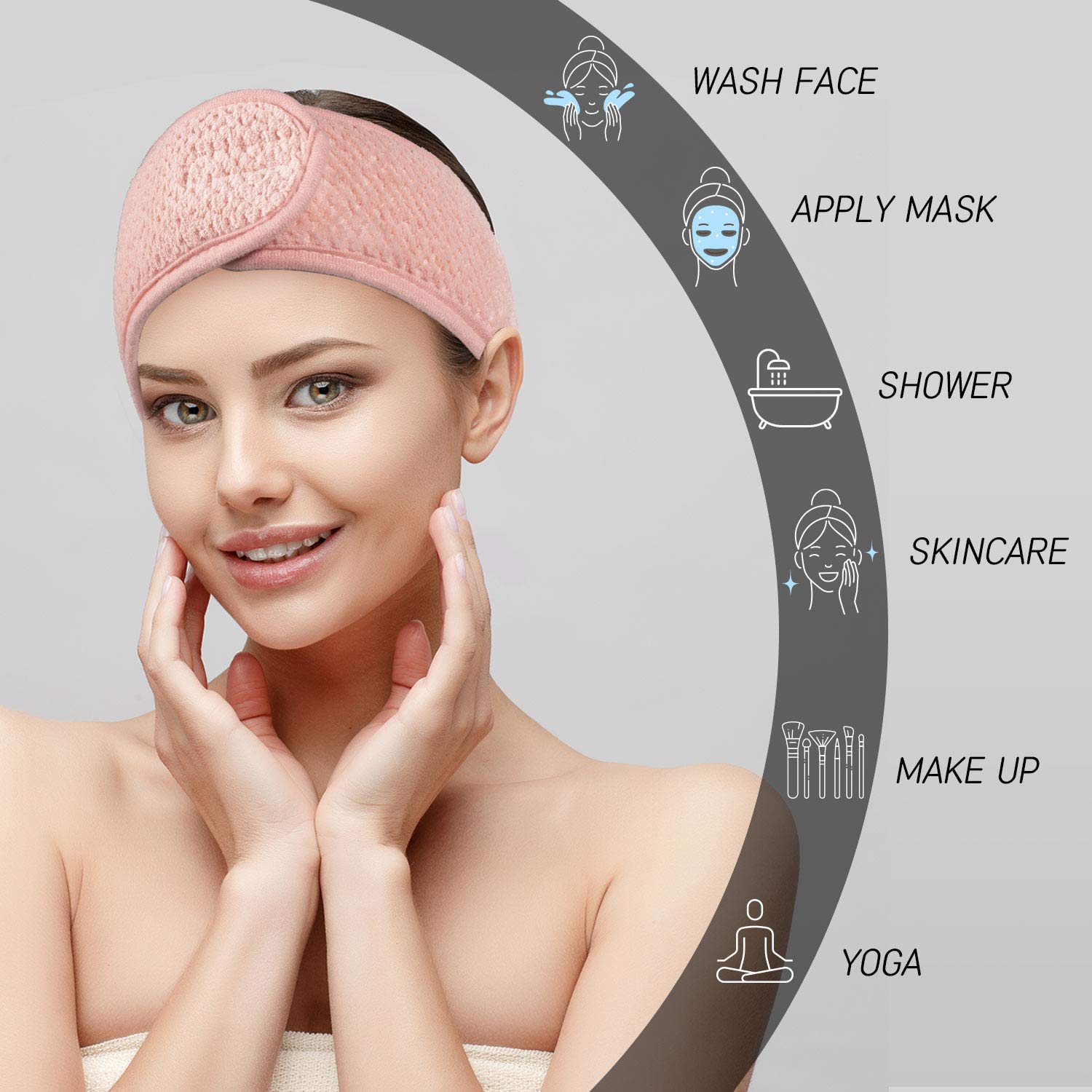 Buy now Whaline 4 Pack Spa Facial Headband Makeup Hair Wrap Adjustable Hair Band Soft Towel Head Band for Face Washing, Shower Sports Yoga (Pea Green, Pink, Beige, Light Gray) at indiglob india