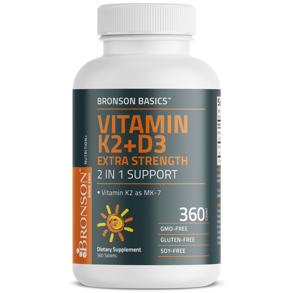 Bronson Vitamin K2 MK-7 + D3 10,000 IU Extra Strength, 360 Tablets | 120 mcg Vitamin K2 as MK-7 per Tablet, Bone Health Support, Non-GMO, Gluten-Free & Soy-Free