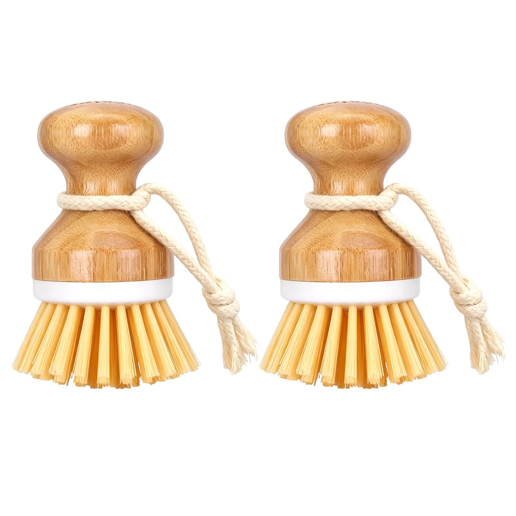 Bamboo Dish Scrubber 2 Pack Kitchen Brushes for Dishes Cleaning