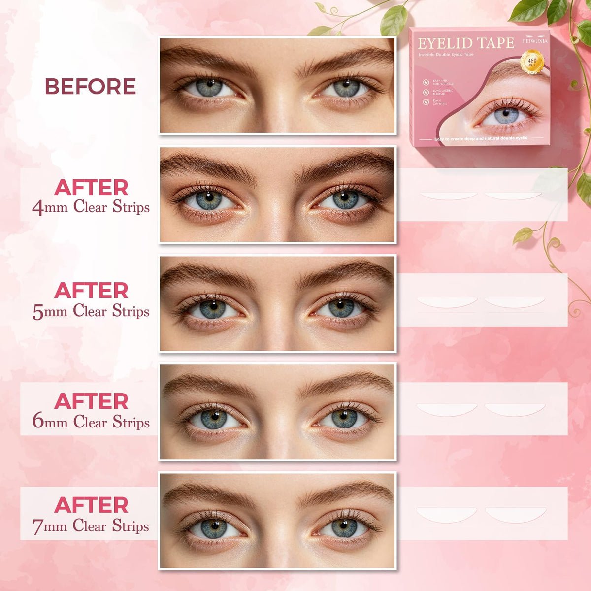 Eyelid Tape, Eyelid Lifter Strips, Eyelid Tape for Hooded Eyes Invisible, Waterproof Double Eyelid Tape, Suitable for Uneven or Monolids, Eye Lift Without Surgery - 480PCS