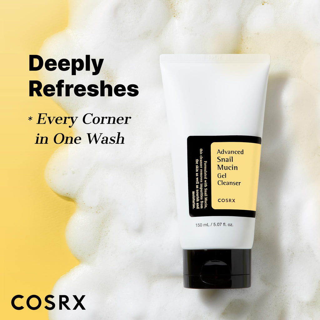 COSRX Advanced Snail Mucin Gel Cleanser for Dull, Sensitive Skin 5.07 oz. | Rich Daily Deep Cleansing Gel Cleanser for Dull, Dry & Sensitive Skin, Korean Skin Care, Korean Face Wash