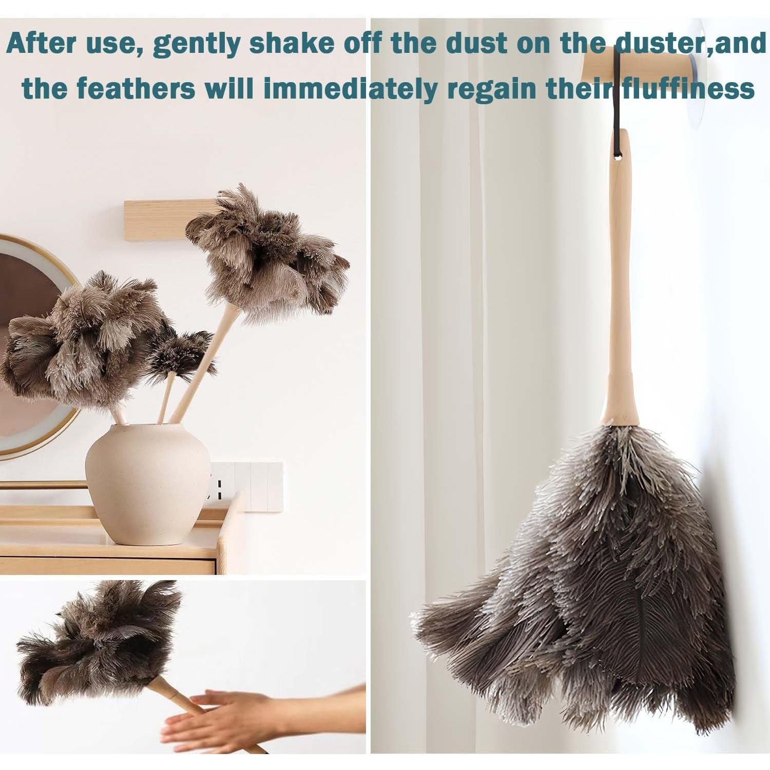 Buy now Feather Duster, Feather Dusters for Cleaning Ddzmz Fluffy Natural Genuine Ostrich Feathers with Wooden Handle Reusable Handheld Ostrich Feather Duster Cleaning Supplies, Gray and Brown(Length 16") at indiglob india