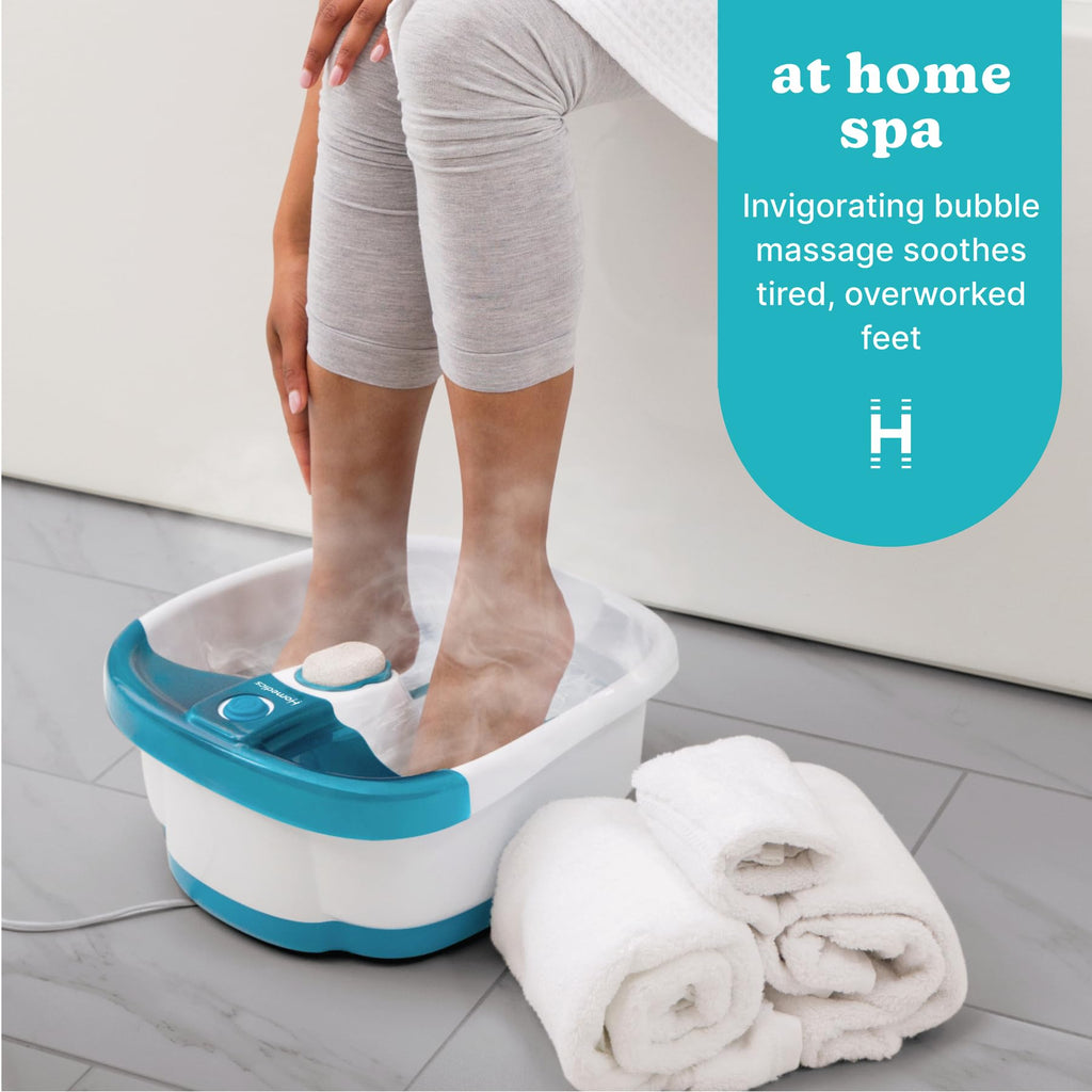 Homedics Bubble Mate Foot Spa, Toe Touch Controlled Foot Bath | with Invigorating Bubbles and Splash Proof, Raised Massage Nodes and Removable Pumice Stone