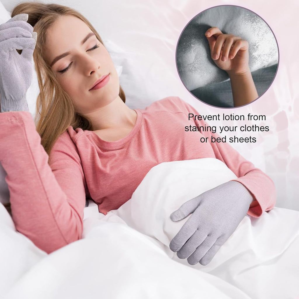 Buy now MIG4U Moisturizing Beauty Gloves Touchscreen Overnight Sleeping Glove for Women Dry Hands, Nighttime Lotion, Eczema, SPA, Cosmetic Treatment, Grey Purple 3 Pairs Size S/M at indiglob india