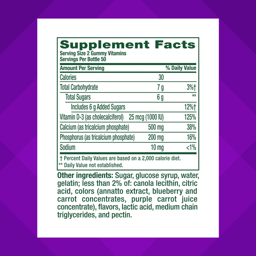 Vitafusion Calcium Gummies | 500 mg | 100 Adult Gummy Vitamins | for Women and Men | with Vitamin D3 | Fruit & Cream Flavors | Gluten and Dairy Free Bone and Teeth Supplement