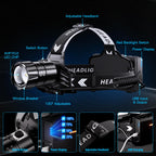 Sinvimes 99000 High Lux LED Rechargeable Headlamp, 95H Long Battery Life Head Lamp with 5 Modes & IPX7 Waterproof & Zoomable, 125° Adjustable Head Light for Adults, Outdoor, Camping, Hardhat
