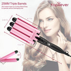 TOP4EVER 3 Barrel Curling Iron, 1-Inch Hair Crimper Tool for Women | Hair waver and hair crimper for women, designed to create beach waves, with two temperature settings for fine or thick hair.