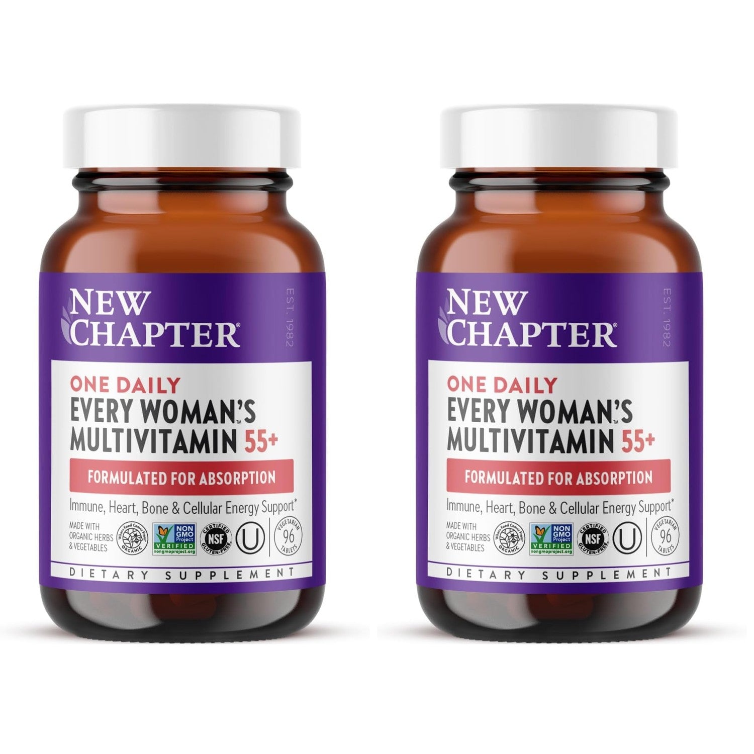 New Chapter Every Woman's One Daily 55+ Multivitamin, 96 Tablets | Supports Immune, Bone, and Vision Health, Gentle on the Stomach, Non-GMO, Gluten Free, Dairy Free, Vegetarian, and Kosher