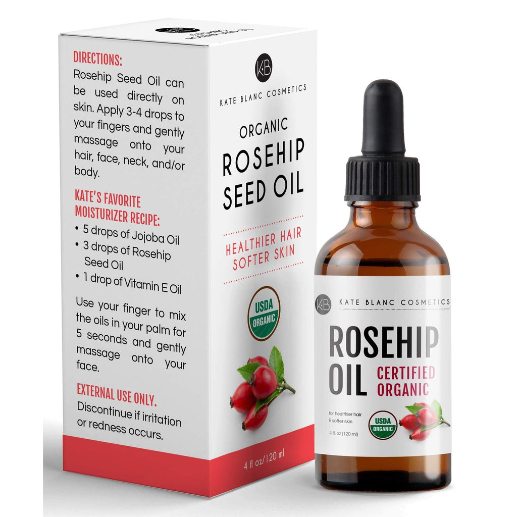 Kate Blanc Cosmetics Rosehip Oil for Face & Skin (4oz) | Organic, Pure, Cold Pressed, Rosehip Seed Face Oil for Facial & Gua Sha Massage