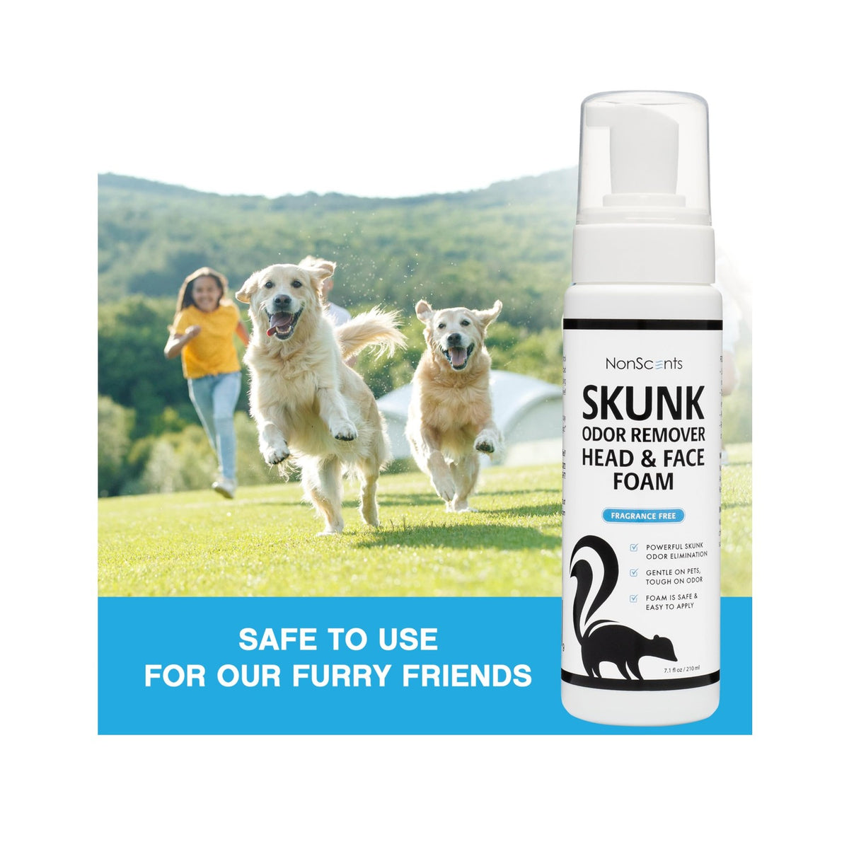 NonScents Skunk Odor Remover Head & Face Foam - Skunk Odor from Pets
