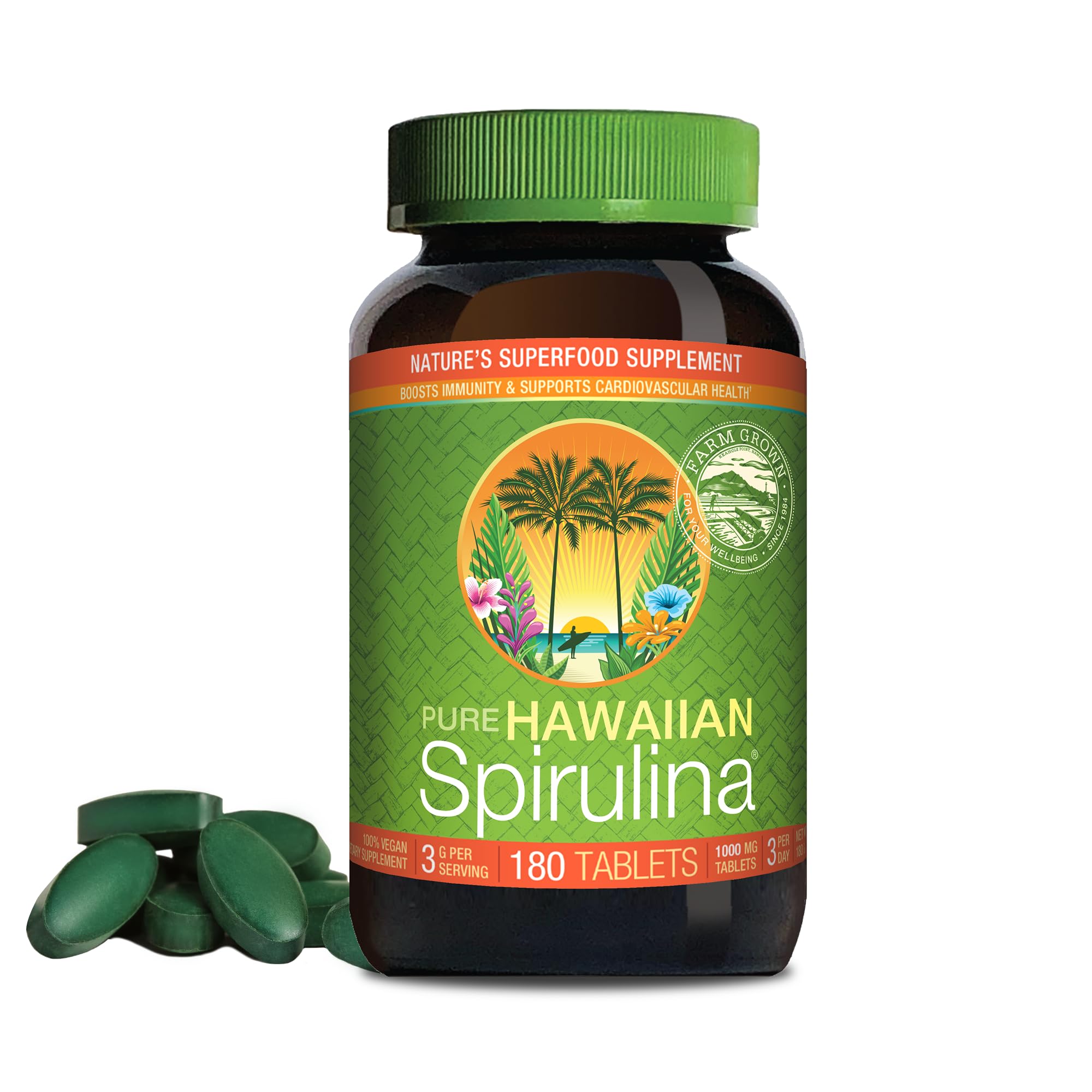 Nutrex Hawaii Pure Hawaiian Spirulina Gummies, Sugar-Free, Vegan, 60 Count | Spirulina Farm Grown in Kona, Hawaii, Superfood Supplement w/ Vitamin D3, Non-GMO, Glyphosate Residue Free, 3rd Party Tested