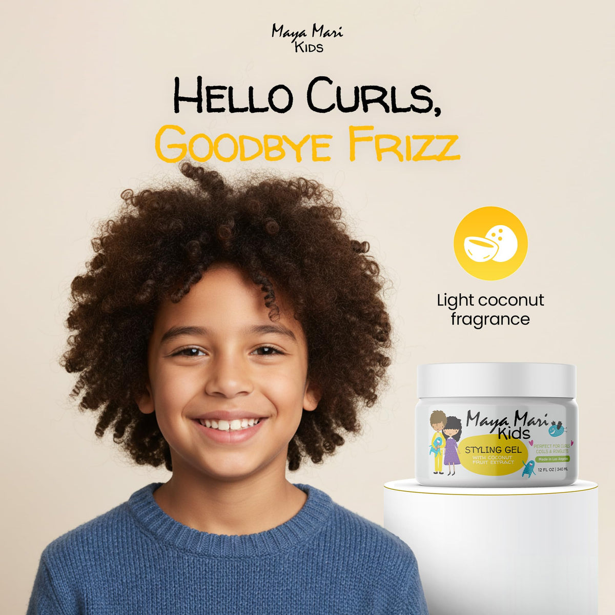 MAYA MARI Kids Hair Styling Gel for Boys, Girls, Toddlers and Babies, Coconut Fruit Extract, Flexible Medium Hold, Sulfate Free, Paraben Free, Coconut Lime Twist, 12 oz Jar