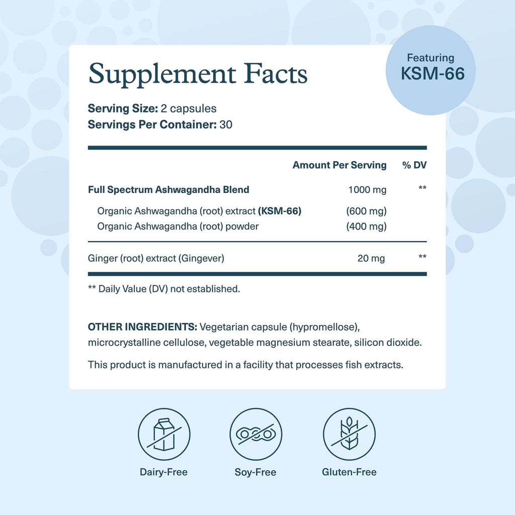 Youtheory Ashwagandha, 1,000 mg, 60 Vegetarian Capsules, 30-Day Supply | Stress and Cortisol Support Supplement*, Adaptogenic Herbal Blend with Organic KSM-66 Ashwagandha and Ginger