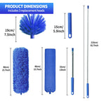 Cobweb Duster with Extension Pole, Washable Cleaning Duster Kit with 3 Duster Heads, Cobweb Duster, Corner Brush, Gap Dust Cleaner, Telescoping Pole for Ceiling Fan, Long Duster for high Ceilings