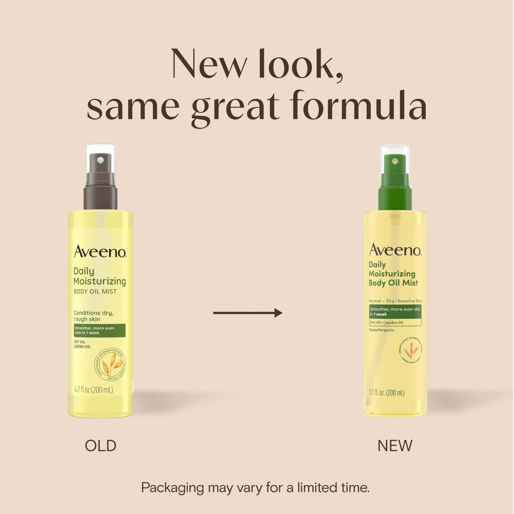 Aveeno Daily Moisturizing Body Oil Mist with Oat Oil and Jojoba Oil for Rough, Dry, Sensitive Skin, Nourishing Body Spray for Smoother, More Even Skin, Paraben- & Silicone-Free, 6.7 fl. oz