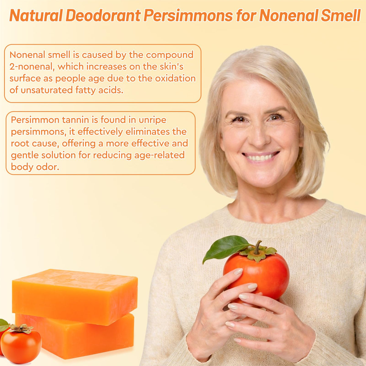 Persimmon Soap Bar for Old People Smell, with Green Tea Odor Eliminator