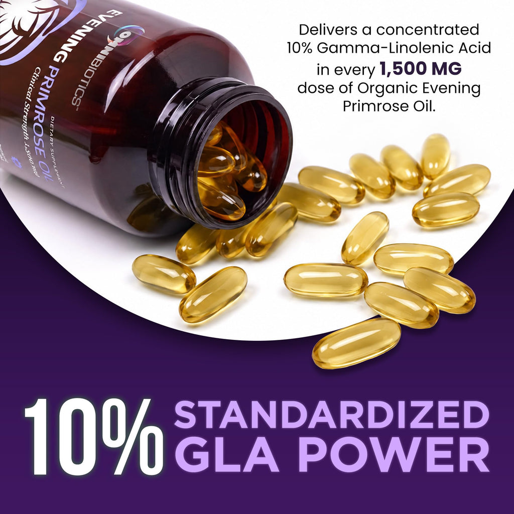OmniBiotics Organic Evening Primrose Oil for Women – Clinical Strength 1500mg per Capsule, 10% GLA, Cold-Pressed, Non-GMO, Hormone Balance for Women – 120 Vegan Softgel Capsules