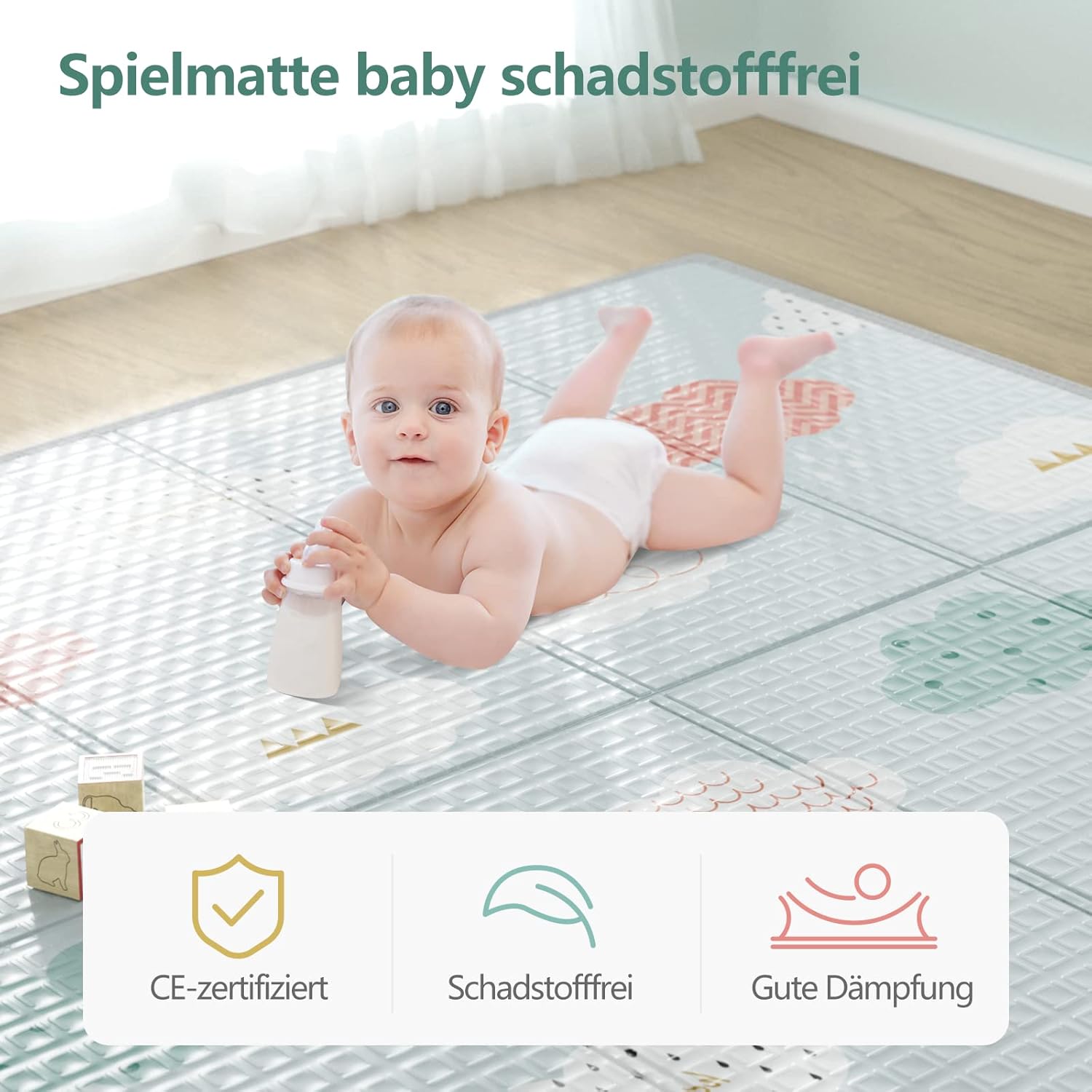 Buy now UANLAUO Foldable Baby Play Mat, Extra Large Waterproof Activity Playmats for Babies,Toddlers, Infants, Play & Tummy Time, Foam Baby Mat for Floor with Travel Bag (Cloud(71x59x0.4inch)) at indiglob india