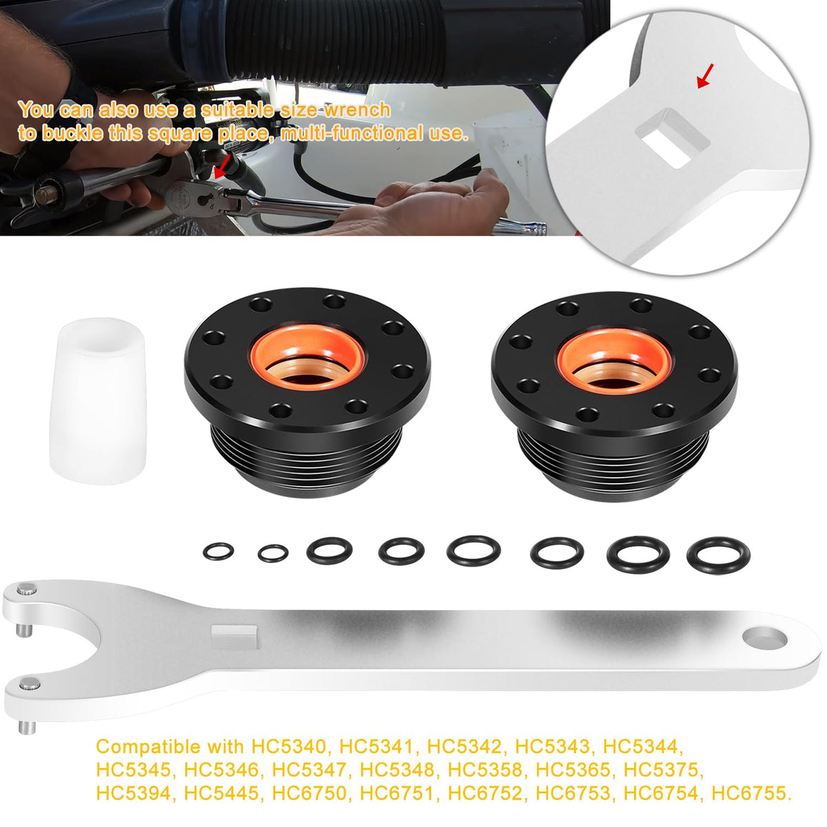 HC5345 Seal Kit For SeaStar Hydraulic Steering Cylinder Seal Kit with Pin Wrench HS5157 compatible with HC5340, HC5341, HC5342, HC5343, HC5344, HC5345,HC6750, HC6751