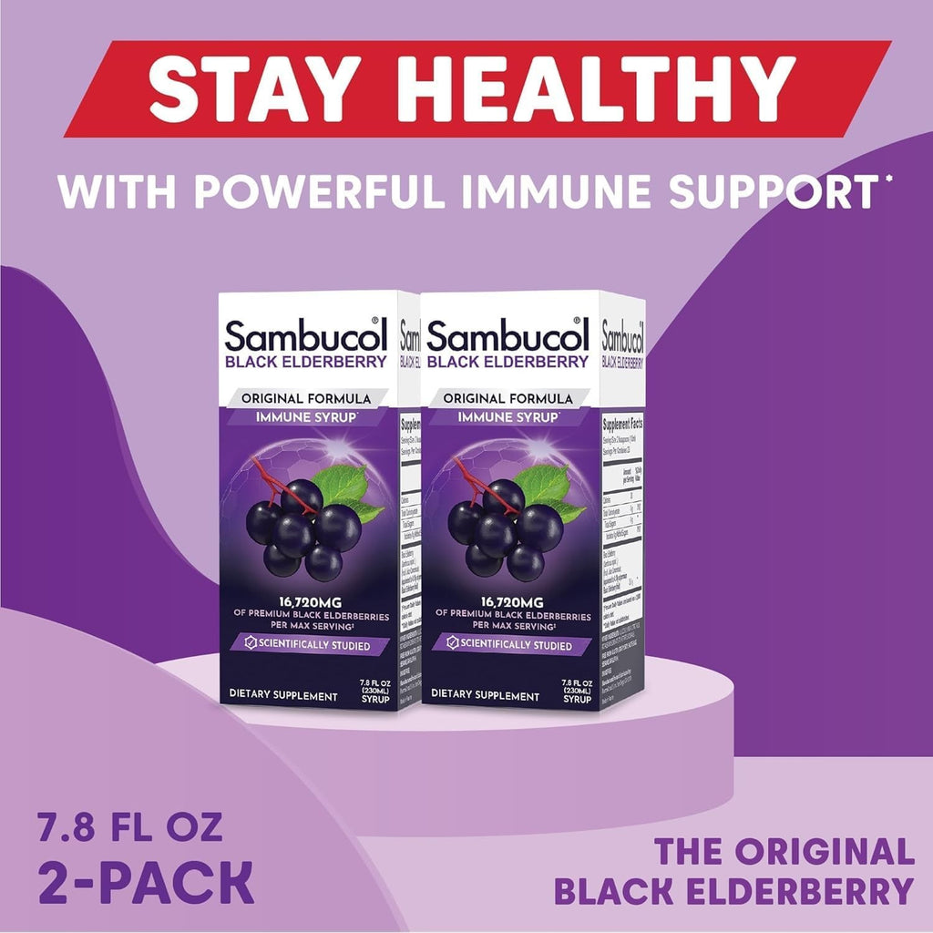 Sambucol Black Elderberry Syrup - Original Formula - 7.8 Fl Oz, 2 Pack | Black Elderberry Liquid, Immune Support for Kids and Adults, High Antioxidants, Gluten Free