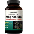 NatureBell Triple Magnesium Complex, Glycinate Citrate Malate, 240 Capsules | 1,000 mg Blend Per Serving. 3-in-1 Chelated Magnesium Supplement with Vitamin C. For Women & Men. Filler Free, Non-GMO.