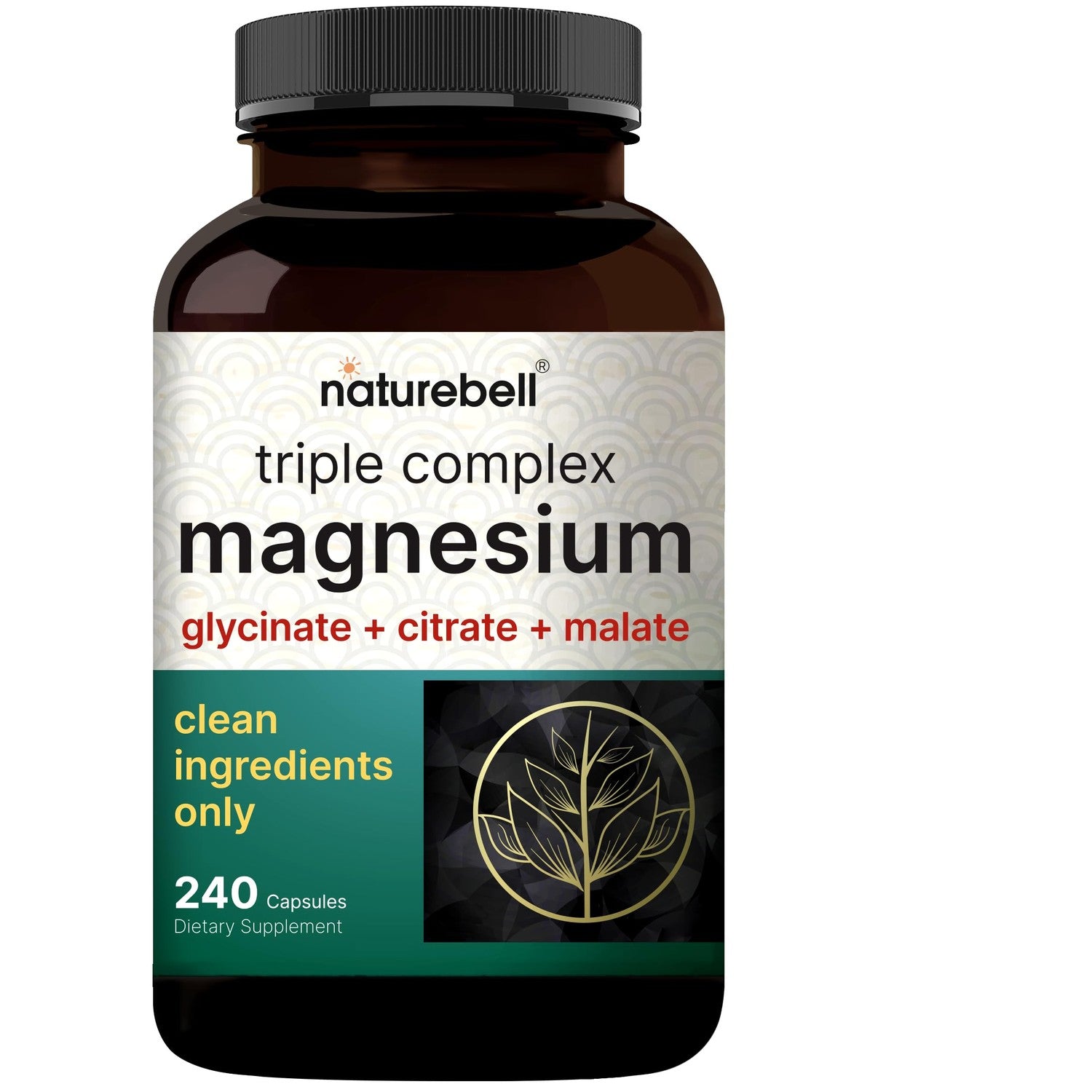 NatureBell Triple Magnesium Complex, Glycinate Citrate Malate, 240 Capsules | 1,000 mg Blend Per Serving. 3-in-1 Chelated Magnesium Supplement with Vitamin C. For Women & Men. Filler Free, Non-GMO.
